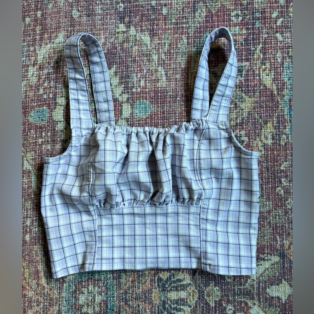 Hollister Small Purple Plaid Sleeveless Smocked Crop Top
